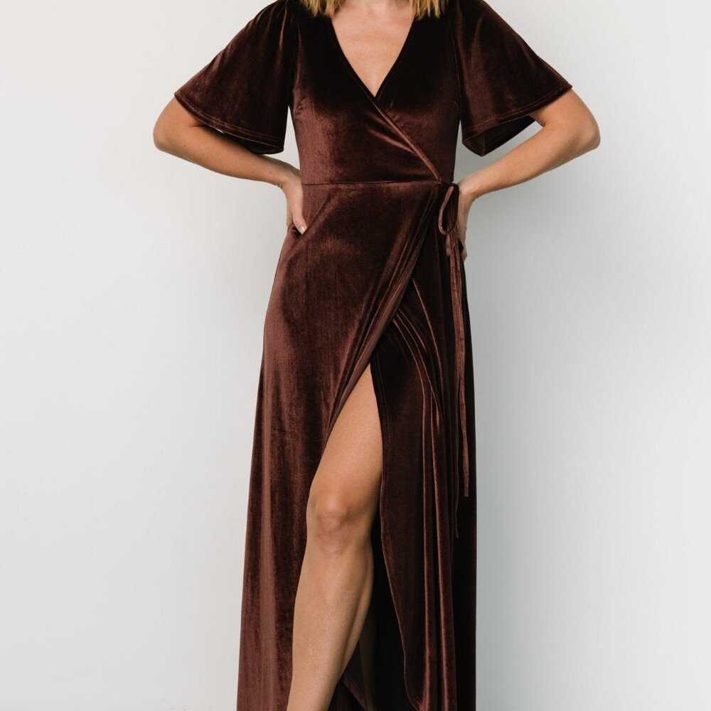 Baltic Born Katelyn Velvet Maxi Wrap Dress | Clove Size 3XL3XL
